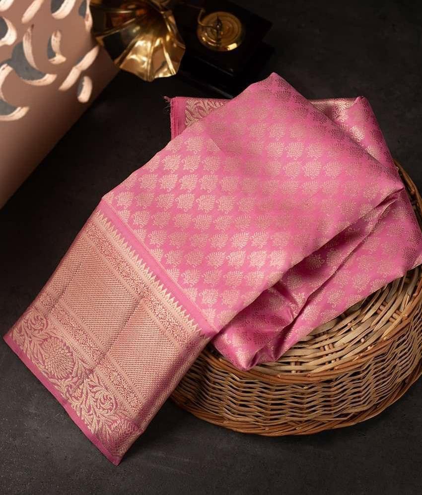 Stylish Pink Soft Silk Saree With Unique Blouse Piece - Image 4