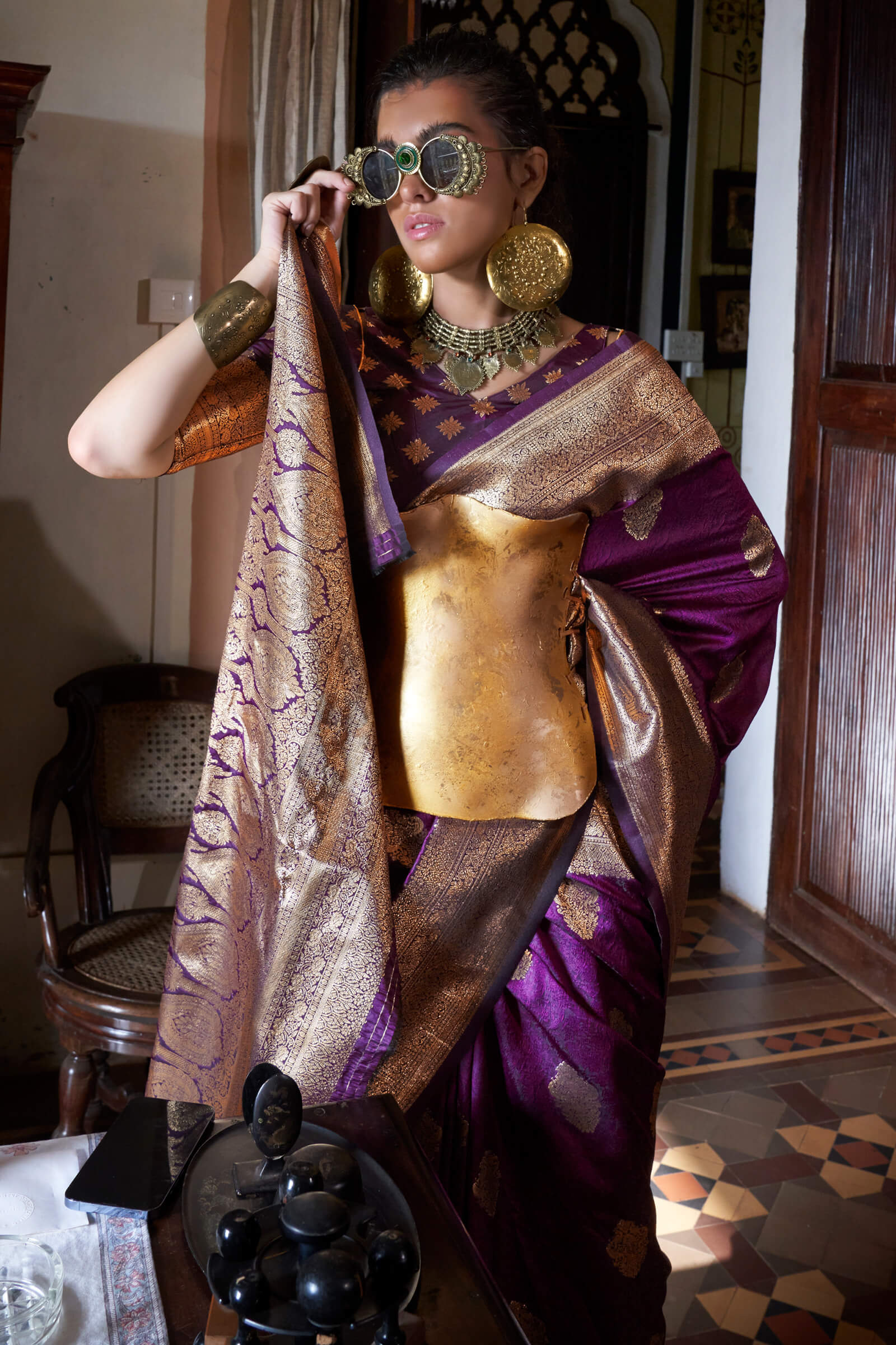 Sumptuous Purple Soft Banarasi Silk Saree With Designer Blouse Piece - Image 2