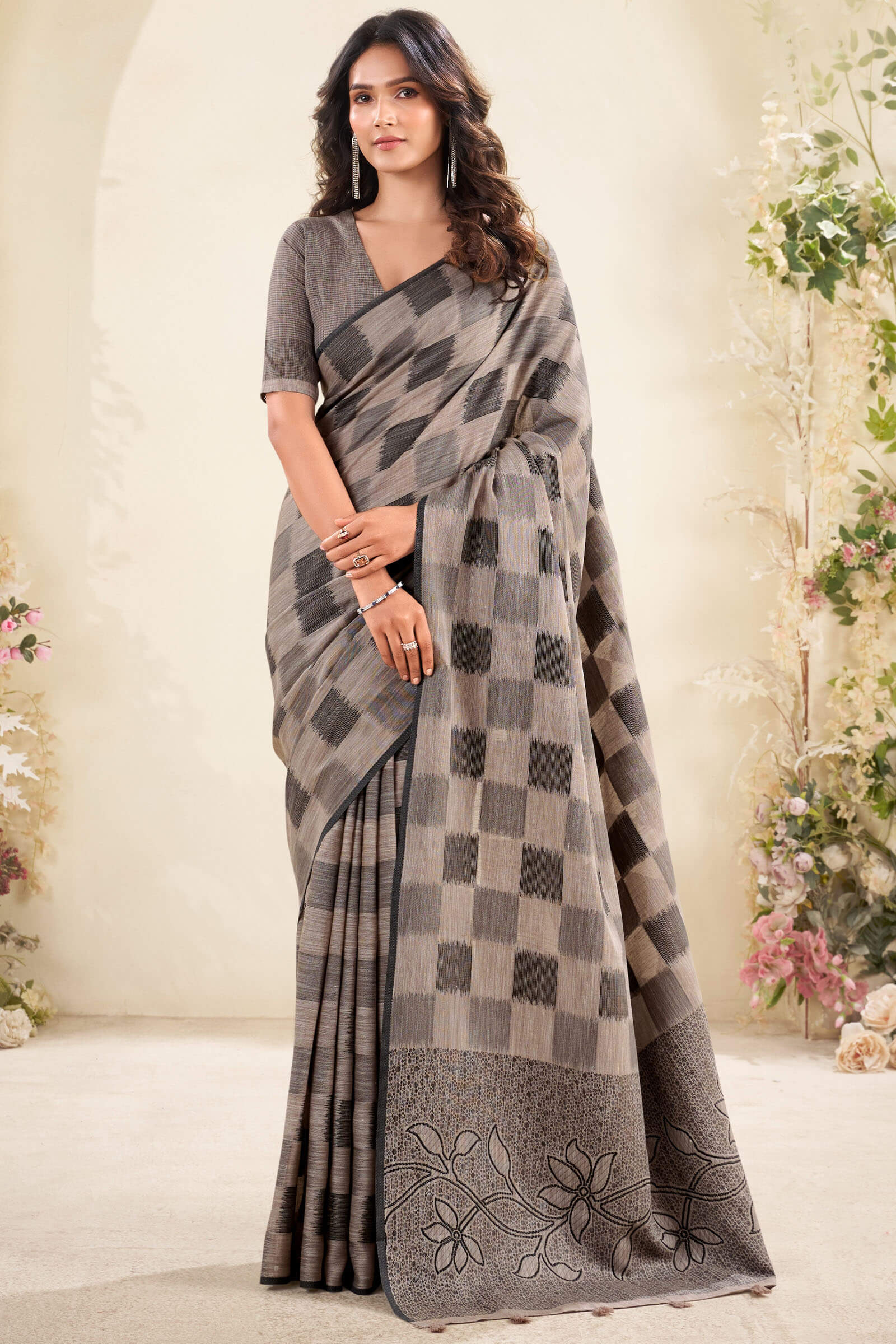 Super Classy Brown Cotton Silk Saree With Eclat Blouse Piece - Image 3