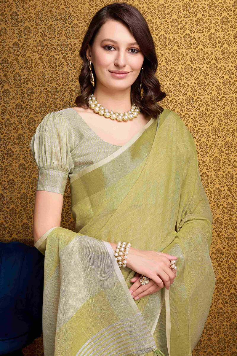 Super extravagant Mustard Cotton Silk Saree With Marvellous Blouse Piece - Image 2