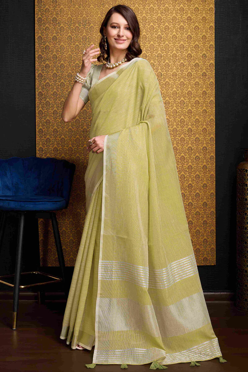 Super extravagant Mustard Cotton Silk Saree With Marvellous Blouse Piece - Image 3