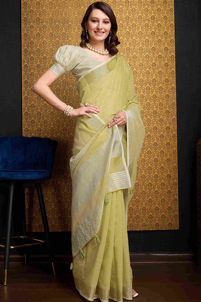 Super extravagant Mustard Cotton Silk Saree With Marvellous Blouse Piece - Image 5
