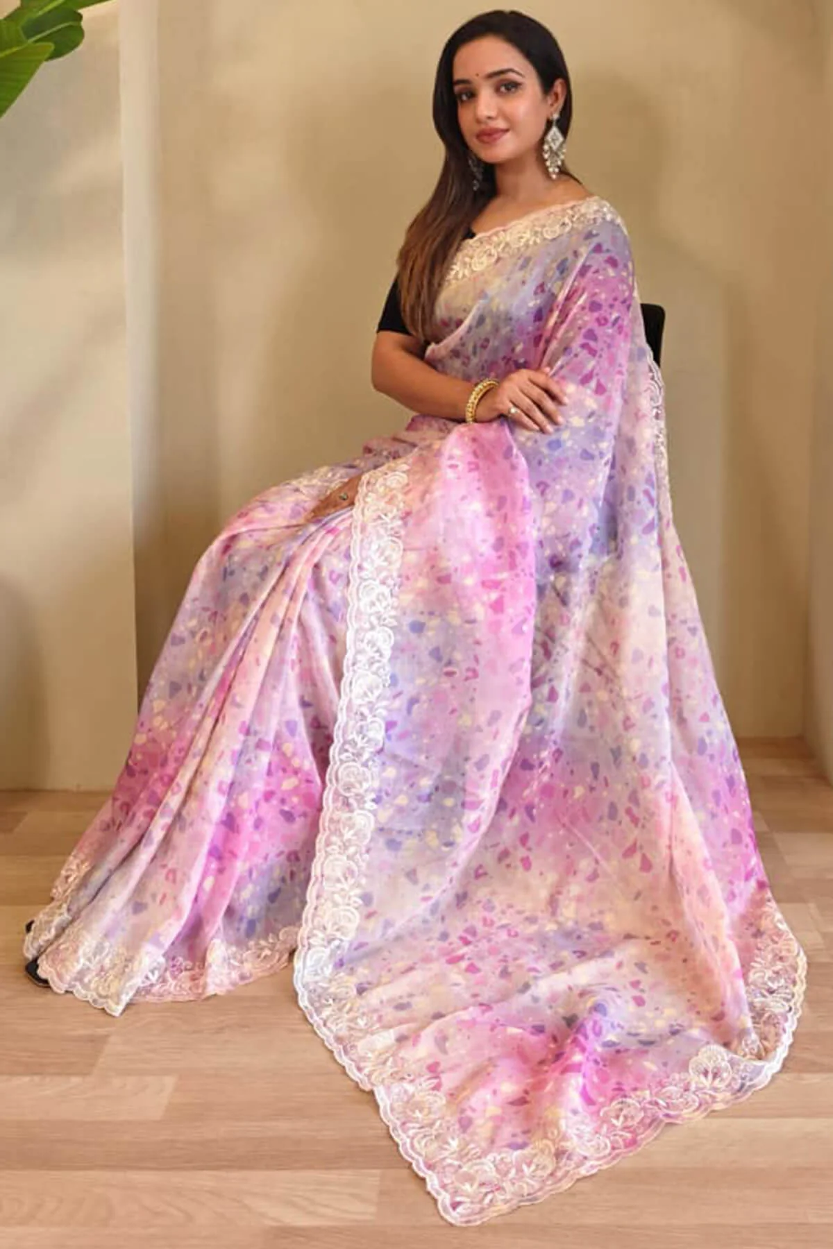 Supernal Baby Pink Embroidery Work Organza Silk Saree With Radiant Blouse Piece - Image 2