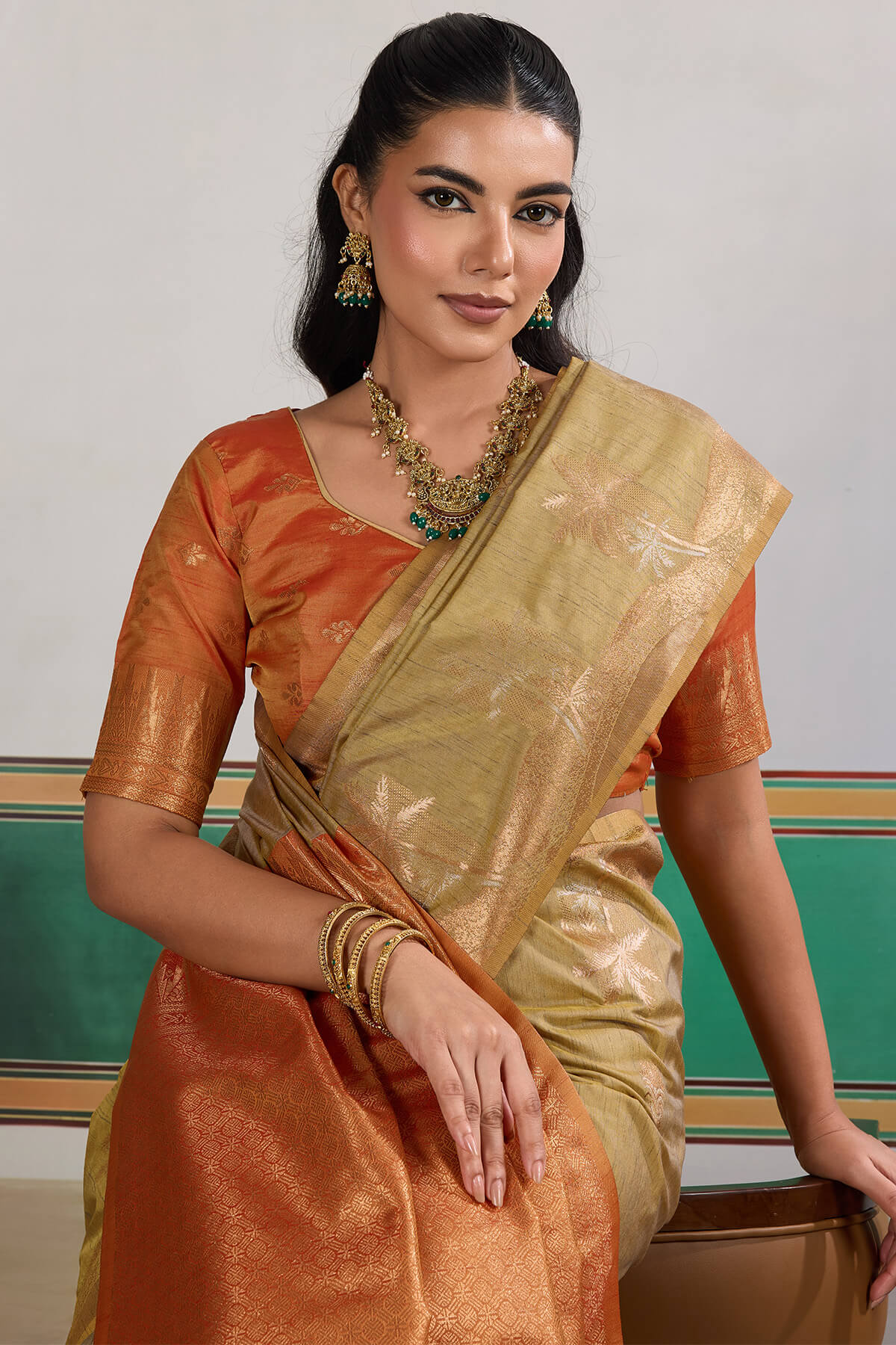 Supernal Beige Banarasi Tussar Silk Saree With Artistic Blouse Piece - Image 2