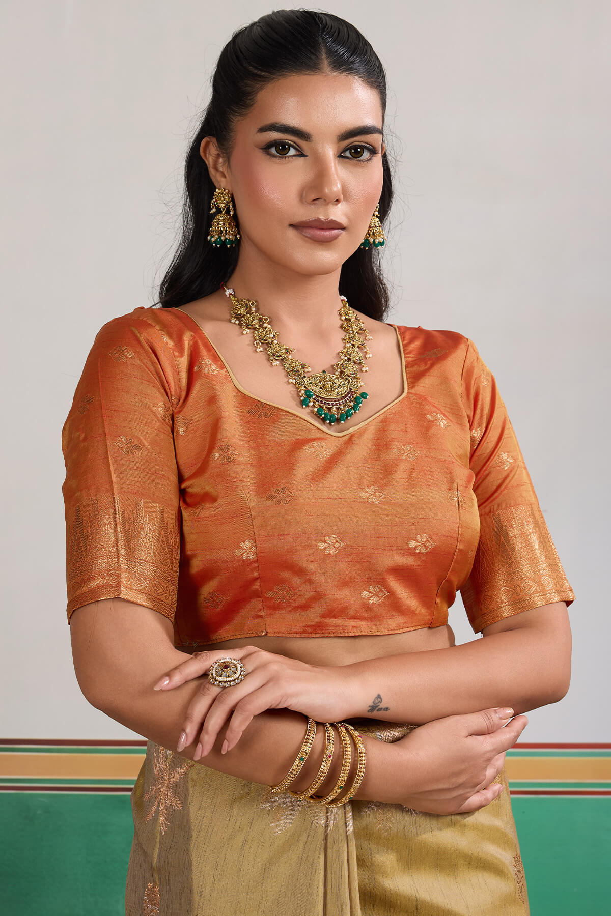 Supernal Beige Banarasi Tussar Silk Saree With Artistic Blouse Piece - Image 6