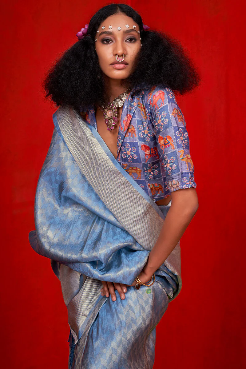 Supernal Blue Soft Banarasi Tissue Silk Saree With Inspiring Blouse Piece - Image 2