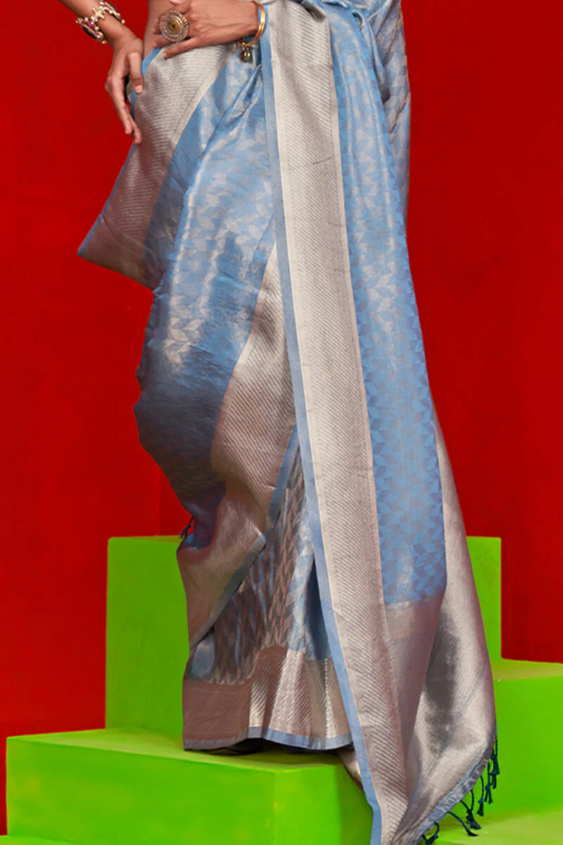 Supernal Blue Soft Banarasi Tissue Silk Saree With Inspiring Blouse Piece - Image 3