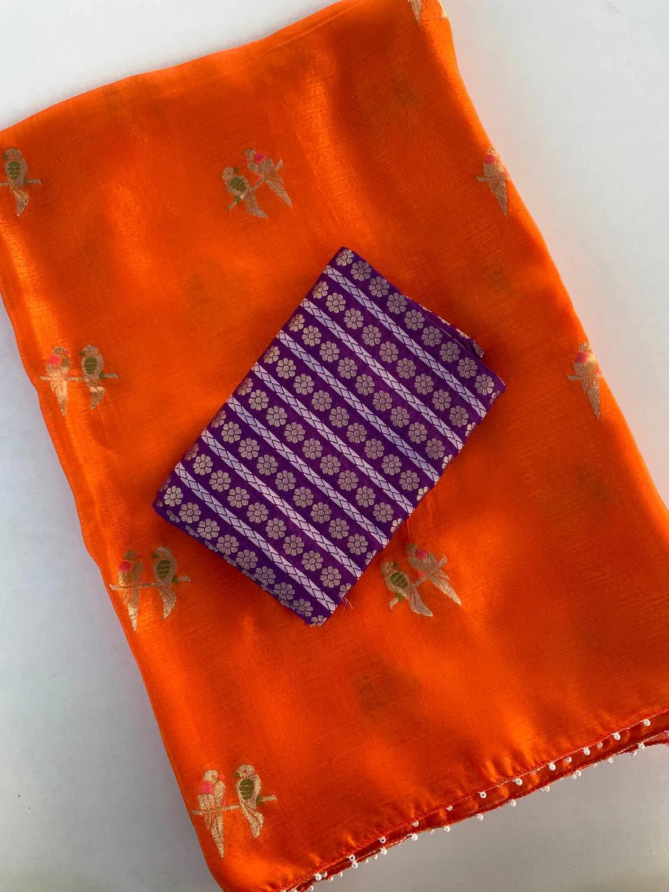 Supernal Orange Embroidery Work Crush Silk Saree With Breathtaking Blouse Piece - Image 2