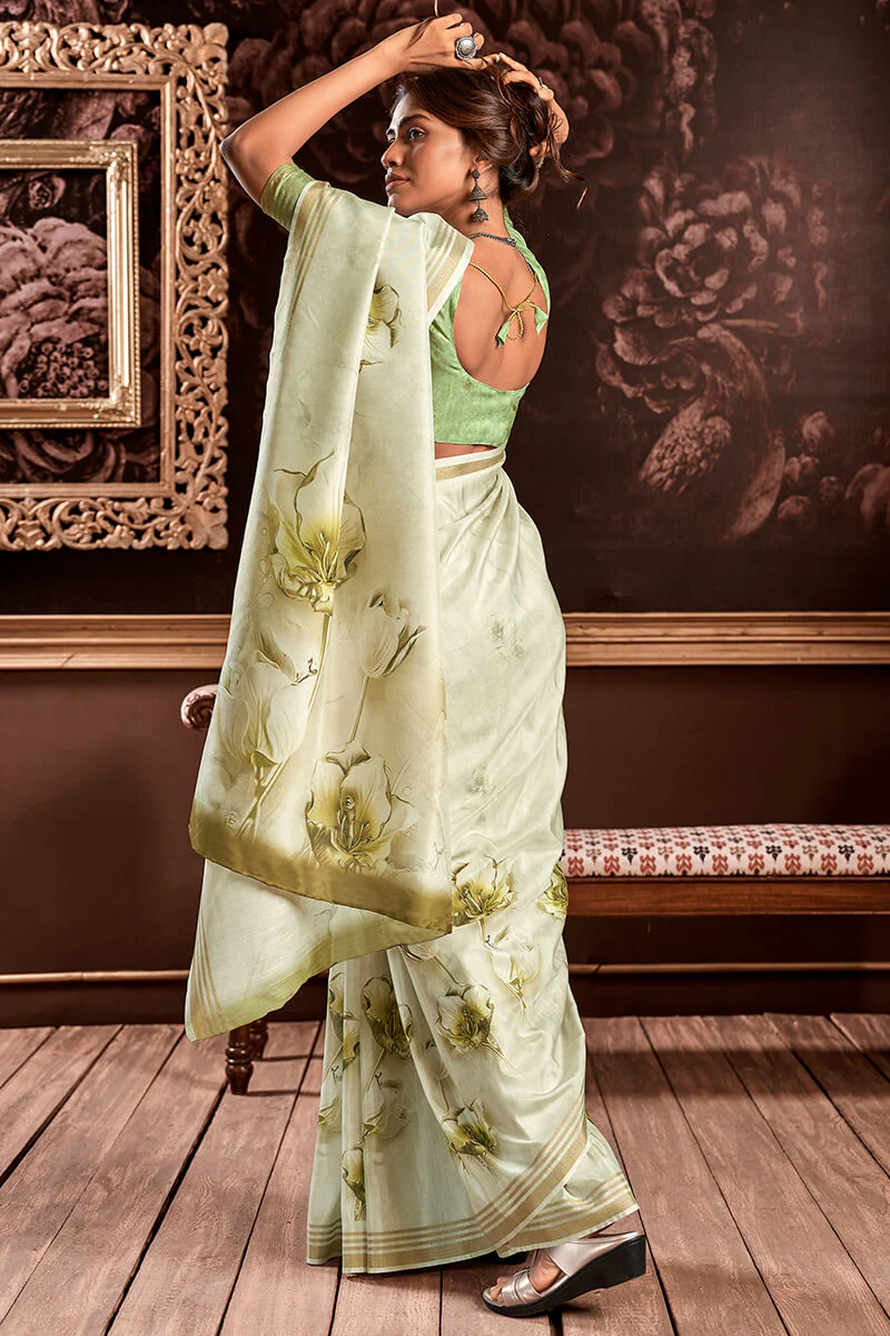 Supernal Pista Digital Printed Soft Silk Saree With Artistic Blouse Piece - Image 3