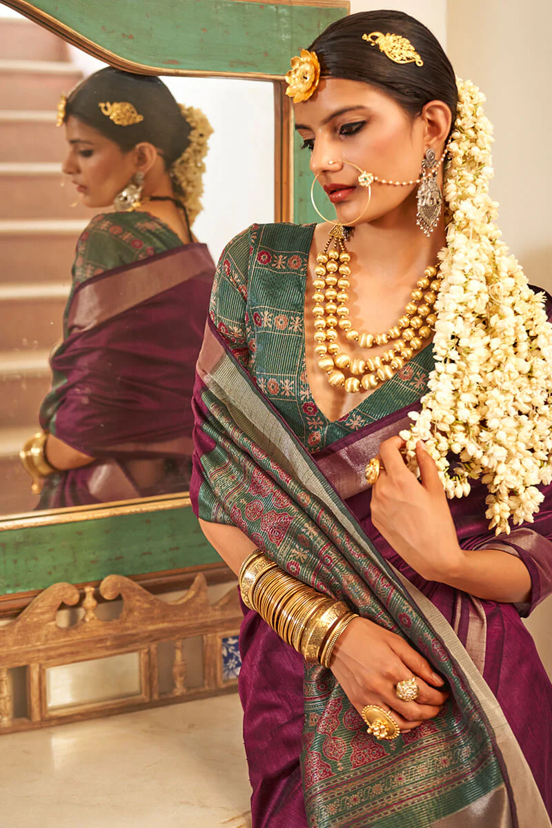 Supernal Purple Cotton Silk Saree With Dulcet Blouse Piece - Image 2