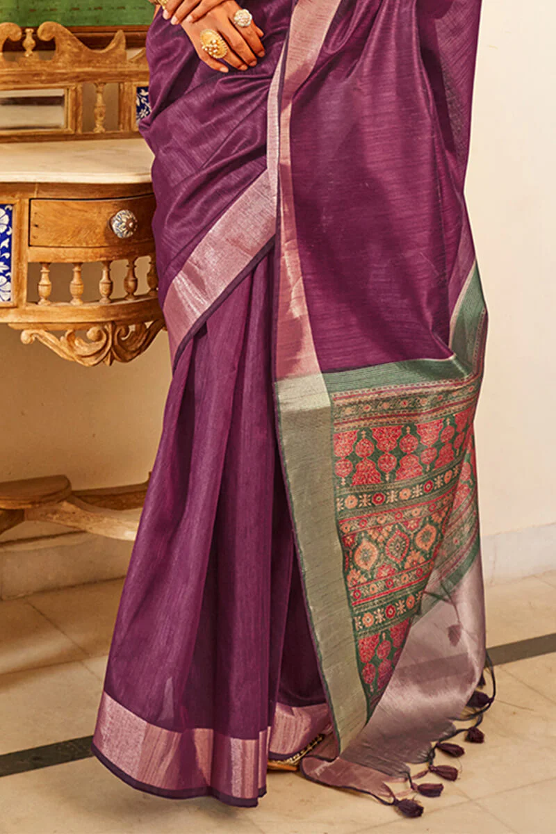 Supernal Purple Cotton Silk Saree With Dulcet Blouse Piece - Image 3