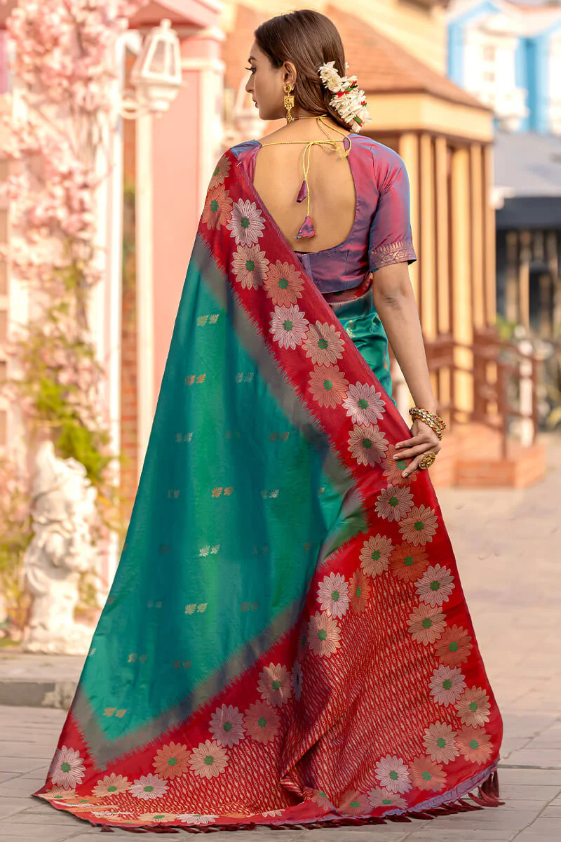 Supernal Rama Soft Banarasi Silk Saree With Luxuriant Blouse Piece - Image 3