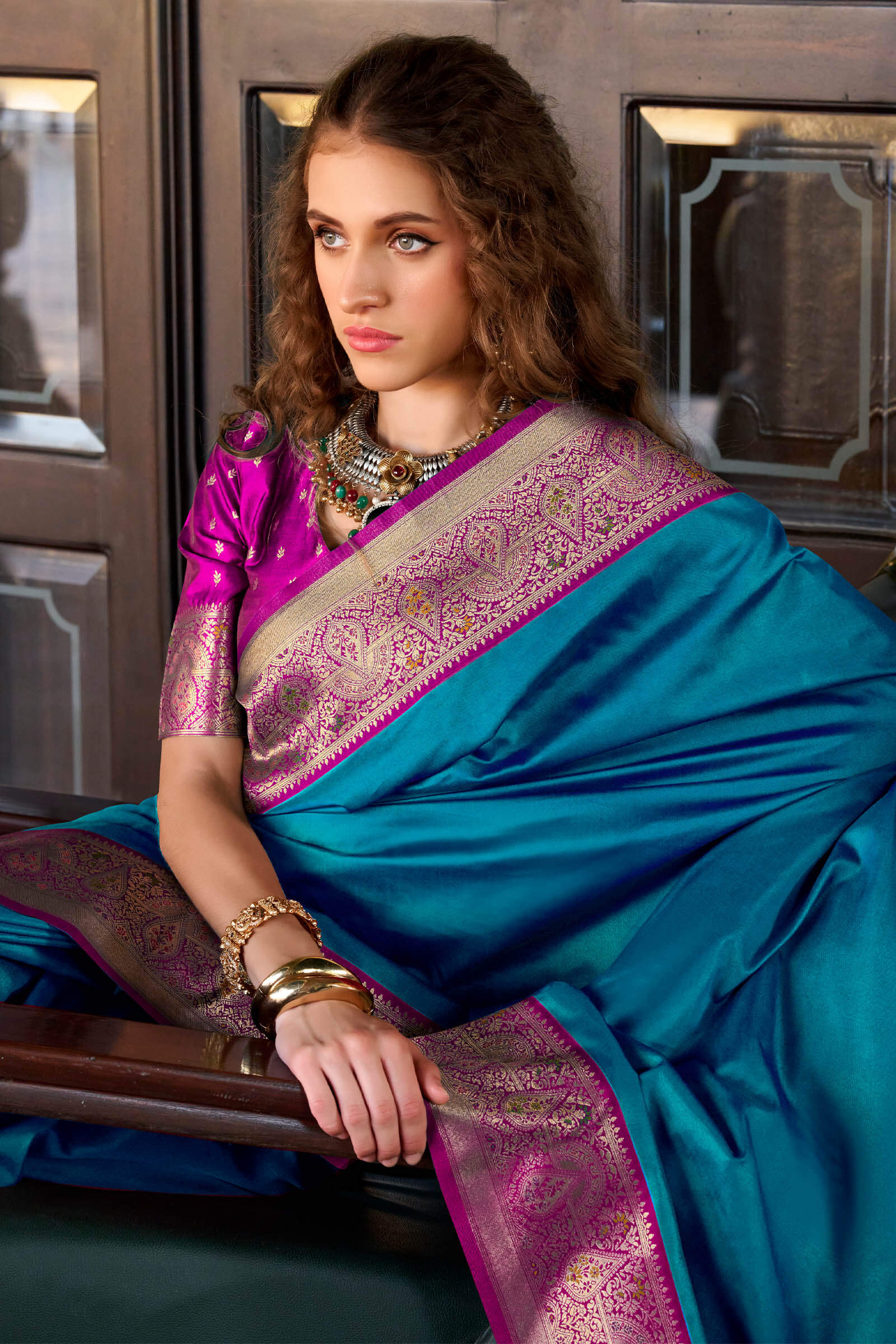 Surpassing Blue Soft Banarasi Silk Saree With Admirable Blouse Piece - Image 2