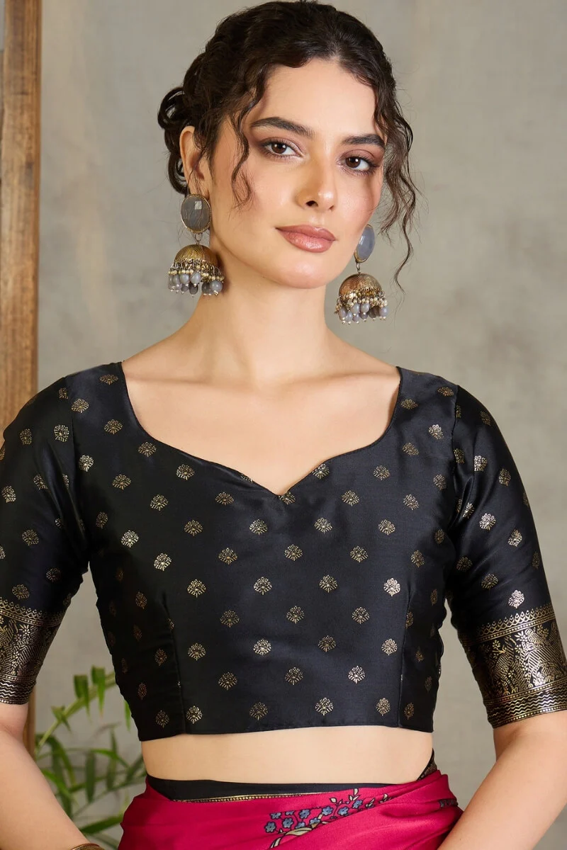 Surpassing Dark Pink Ajrakh Printed Semi Modal Silk Saree With Imaginative Blouse Piece - Image 6