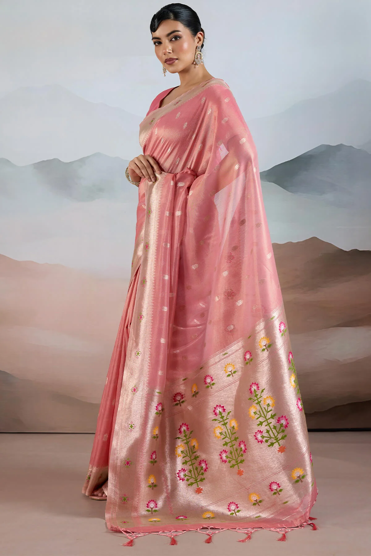 Surpassing Pink Paithani Pure Tissue Silk Saree With Ravishing Blouse Piece - Image 3