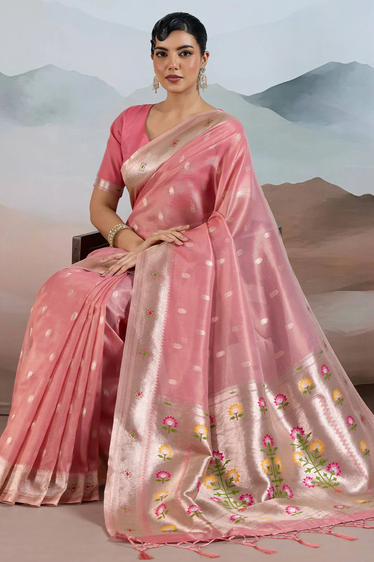 Surpassing Pink Paithani Pure Tissue Silk Saree With Ravishing Blouse Piece - Image 5