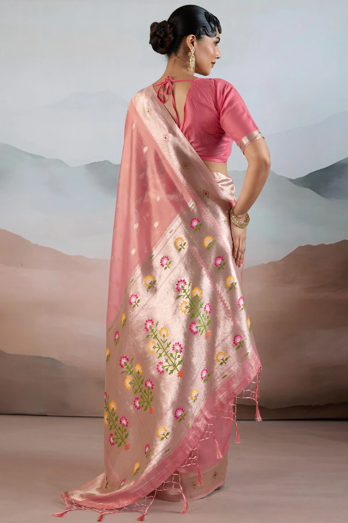 Surpassing Pink Paithani Pure Tissue Silk Saree With Ravishing Blouse Piece - Image 6