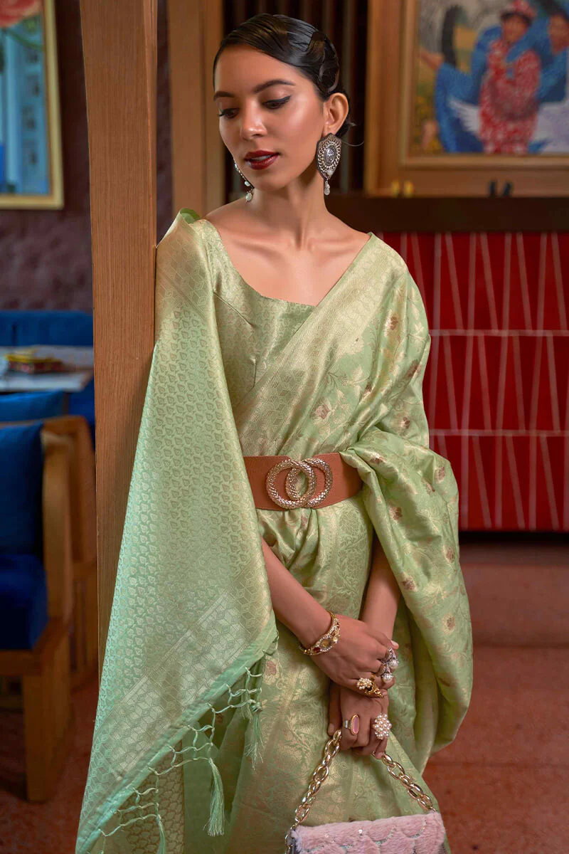 Surpassing Pista Soft Banarasi Silk Saree With Exceptional Blouse Piece - Image 2