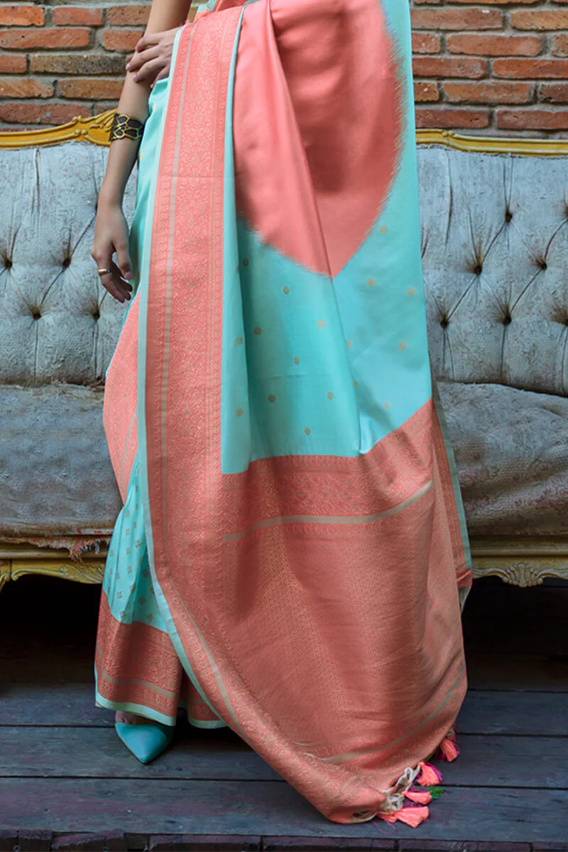 Surpassing Sky Soft Banarasi Silk Saree With Groovy Blouse Piece - Image 4