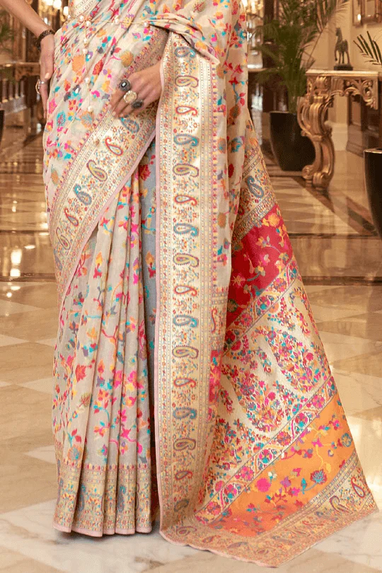 Surreptitious Beige Pashmina saree With Panoply Blouse Piece - Image 4