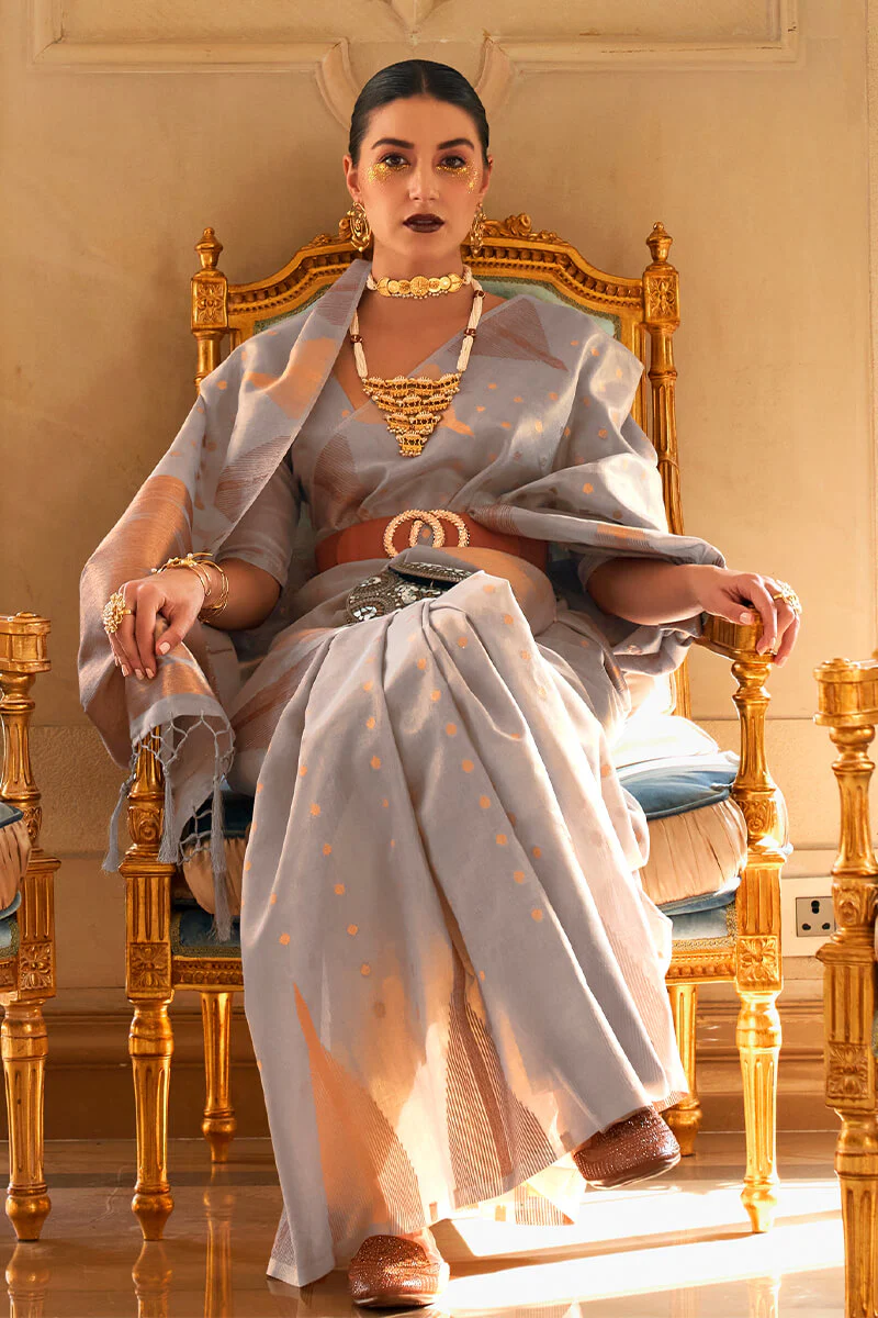Surreptitious Grey Soft Banarasi Silk Saree With Splendorous Blouse Piece - Image 2