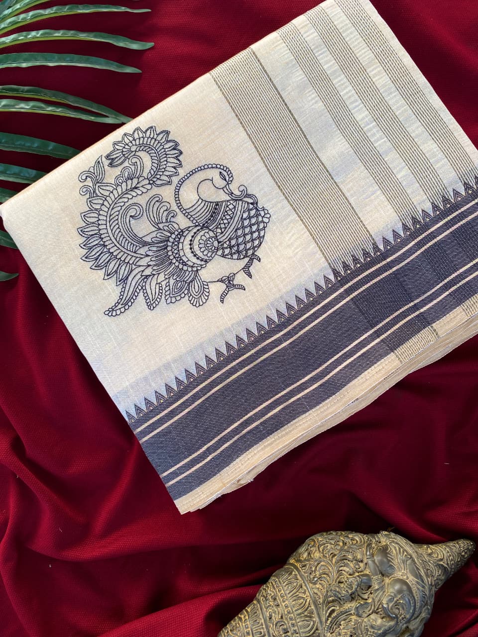 Surreptitious Off White Embroidery Work Tussar Silk Saree With Comely Blouse Piece - Image 2
