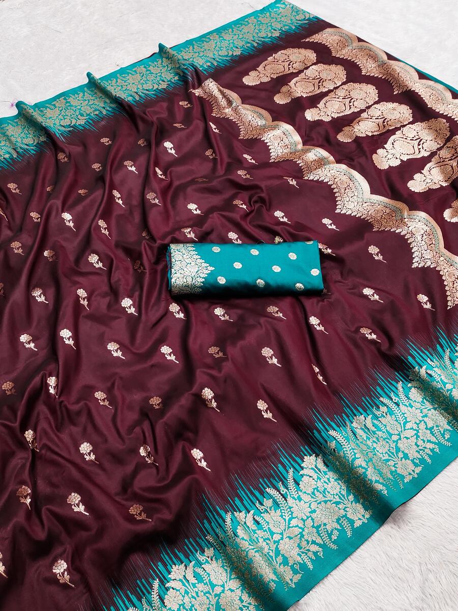 Surreptitious Wine Pure Zari Weaving Banarasi Silk Saree With Comely Blouse Piece - Image 2