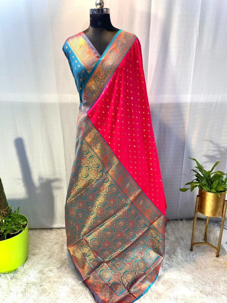 Susurrous Red Soft Banarasi Silk Saree With Confounding Blouse Piece - Image 3