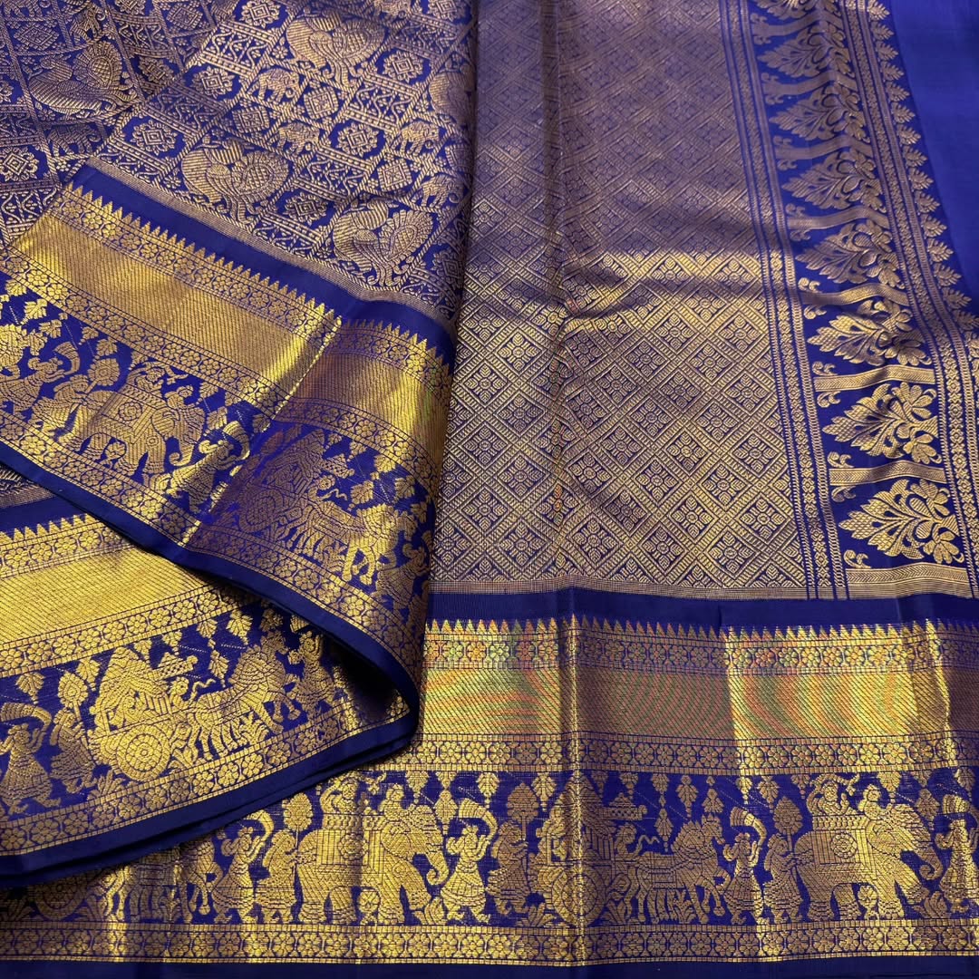 Susurrous Royal Blue Pure Zari Weaving Banarasi Silk Saree With Symmetrical Blouse Piece - Image 5