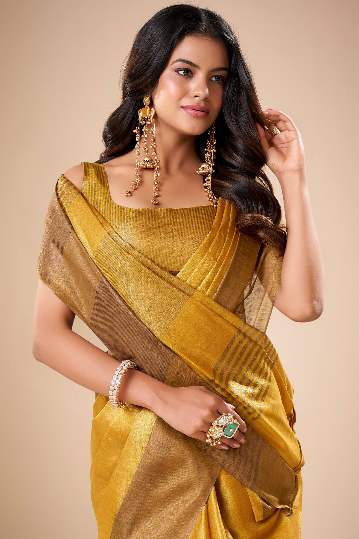 Susurrous Yellow Banarasi Tissue Silk Saree With Beauteous Blouse Piece - Image 2
