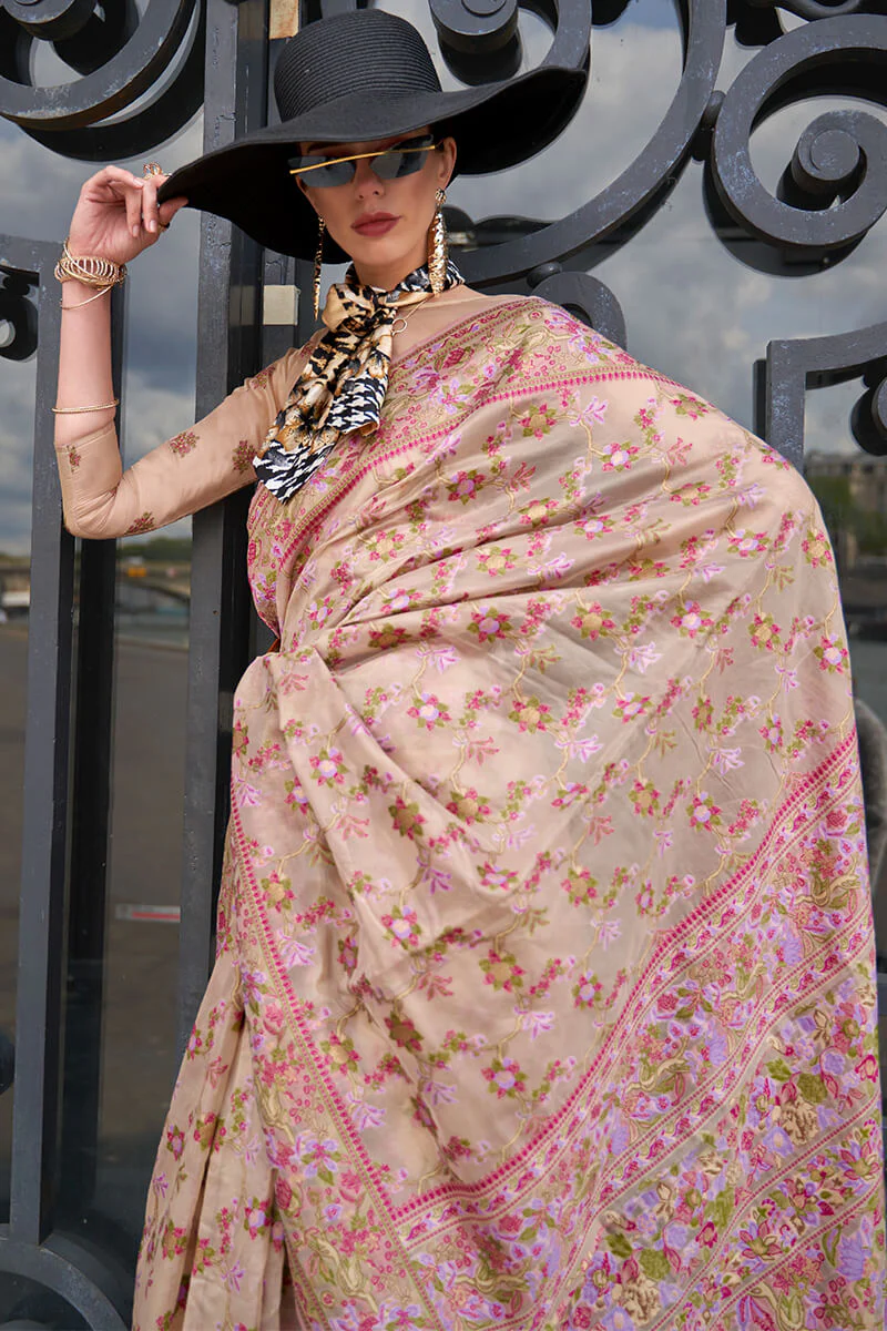 Tempting Beige Pashmina saree With Proficient Blouse Piece - Image 2