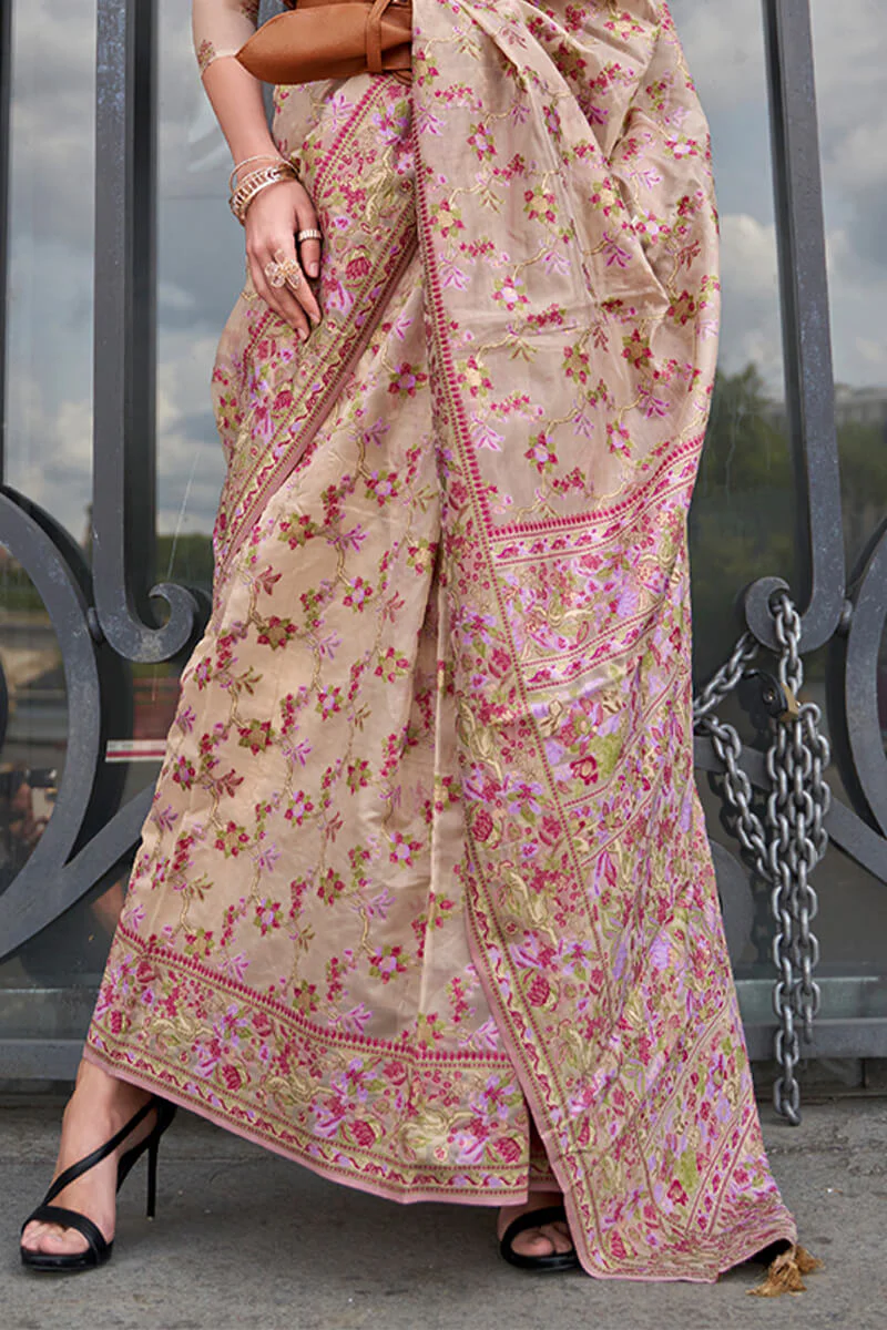 Tempting Beige Pashmina saree With Proficient Blouse Piece - Image 3