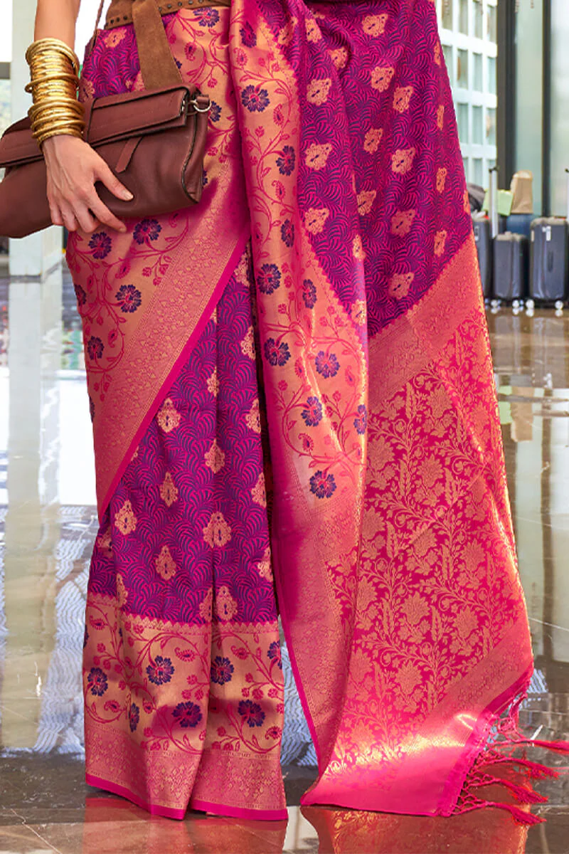 Tempting Wine Soft Banarasi Silk Saree With Supernal Blouse Piece - Image 3