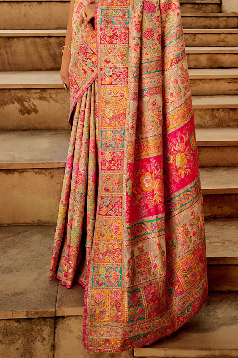 Traditional Dark Beige Pashmina Saree With Dalliance Blouse Piece - Image 4