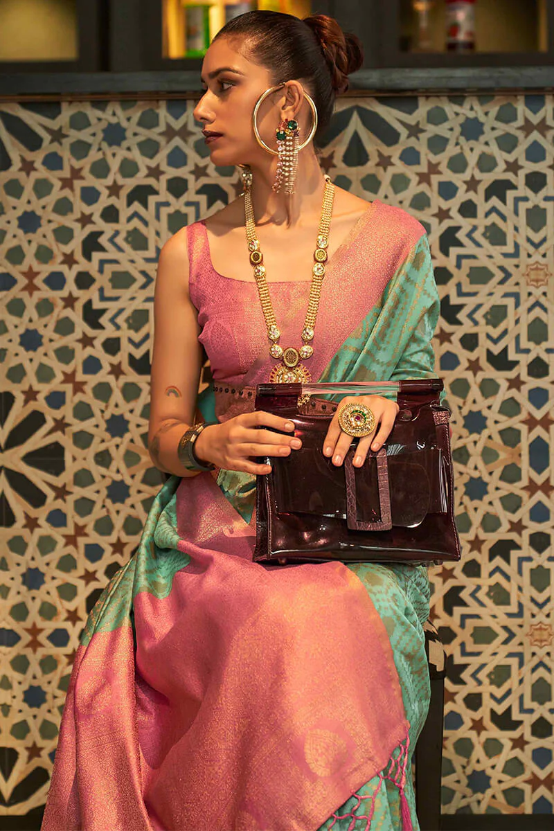 Traditional Green Soft Banarasi Silk Saree With Classic Blouse Piece - Image 2