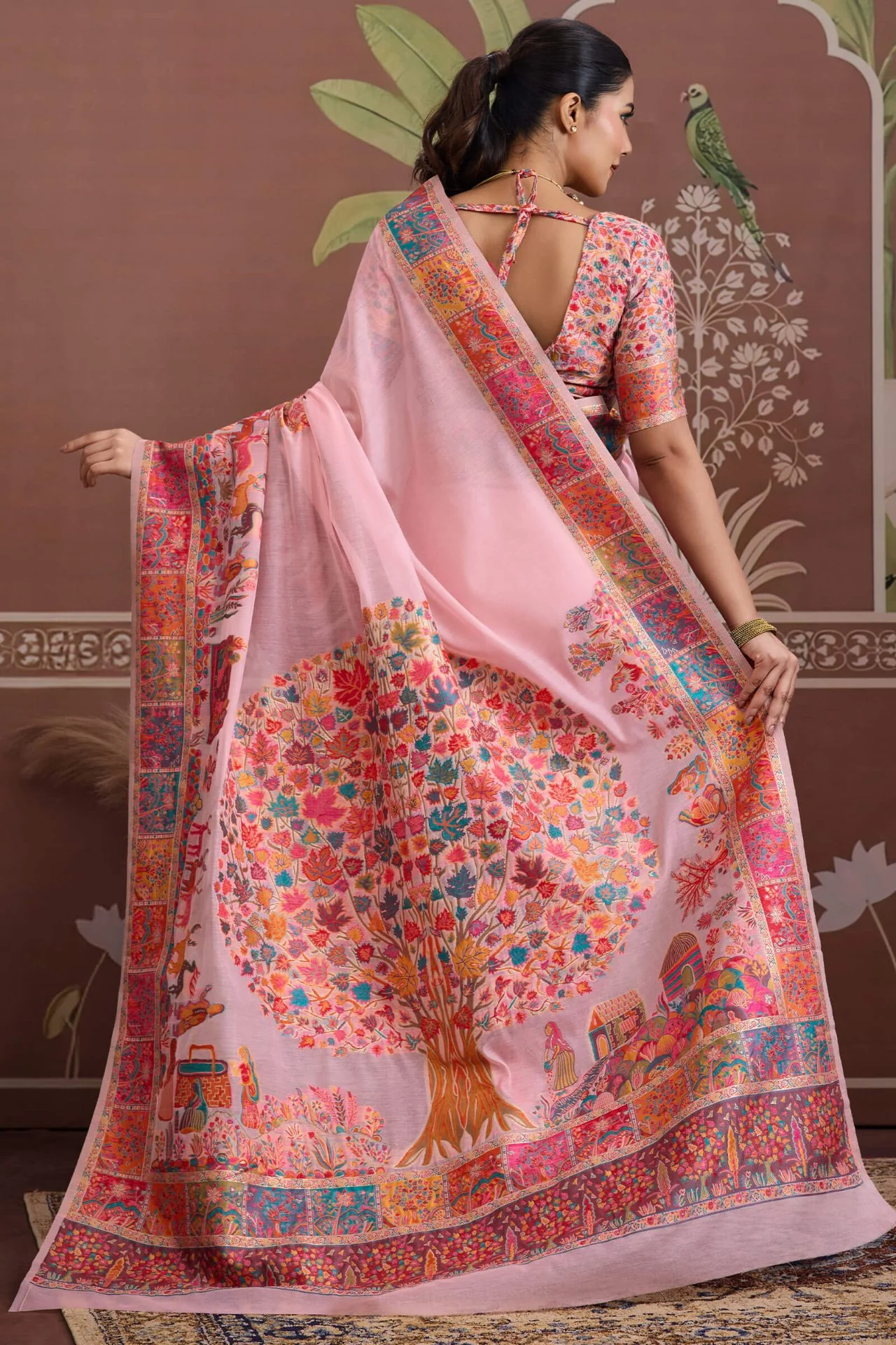 Transcendent Pink Pashmina saree With Flamboyant Blouse Piece - Image 6