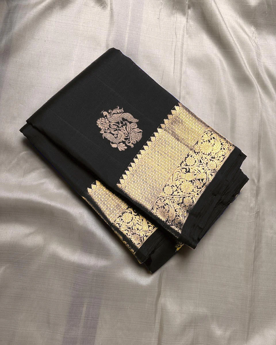 Tremendous Black Soft Banarasi Silk Saree With Pleasurable Blouse Piece - Image 2