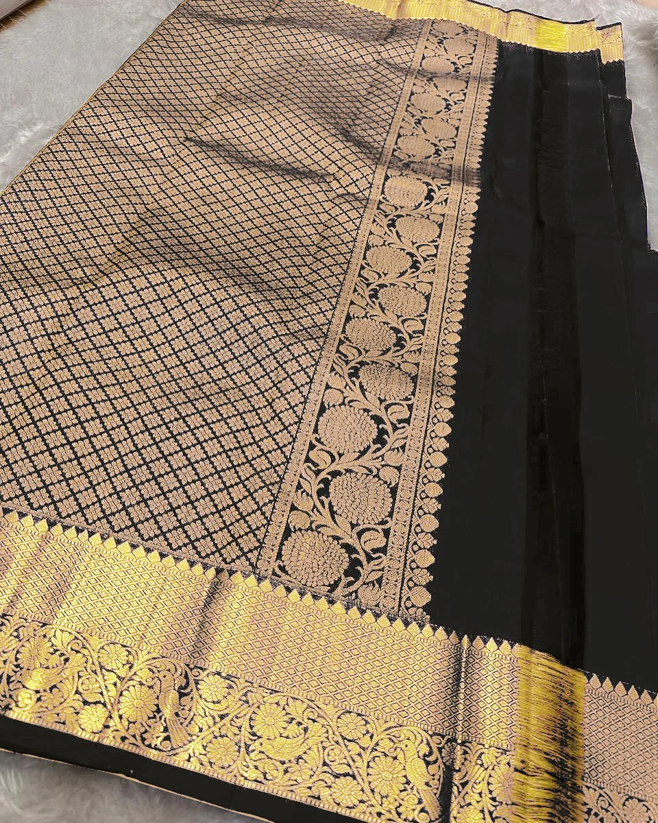 Tremendous Black Soft Banarasi Silk Saree With Pleasurable Blouse Piece - Image 4