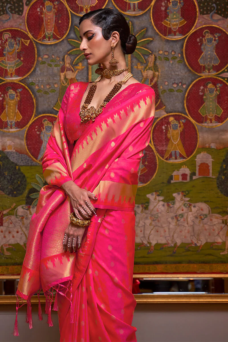 Tremendous Dark Pink Soft Banarasi Silk Saree With Luxuriant Blouse Piece - Image 2