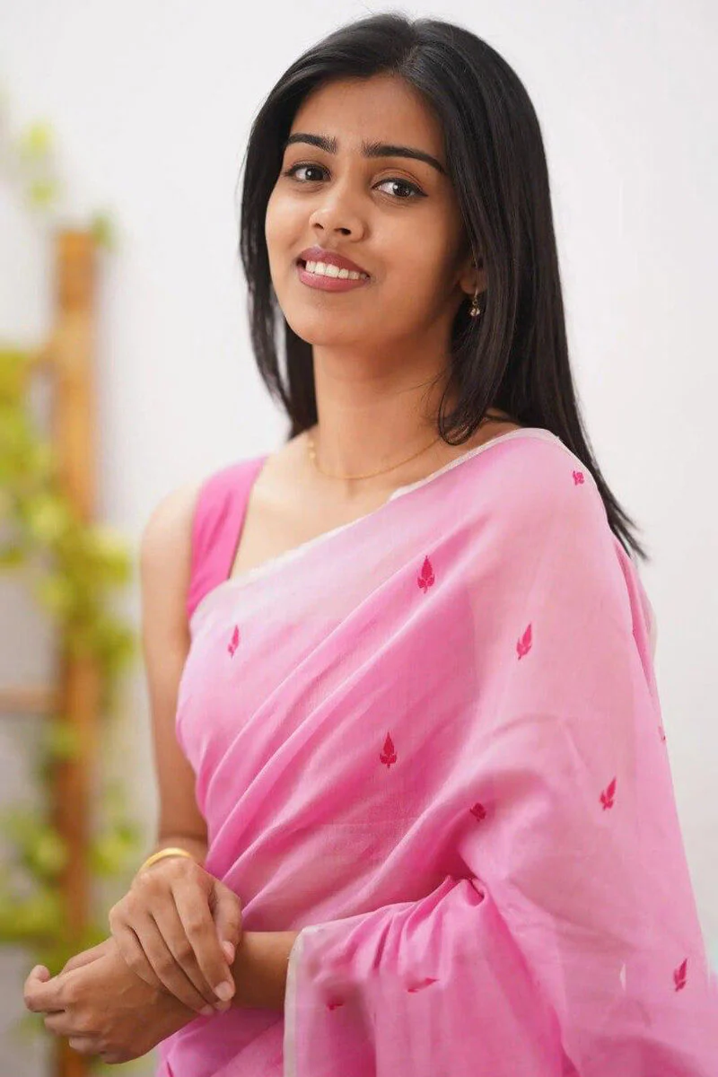Tremendous Pink Cotton Silk Saree With Whimsical Blouse Piece - Image 6