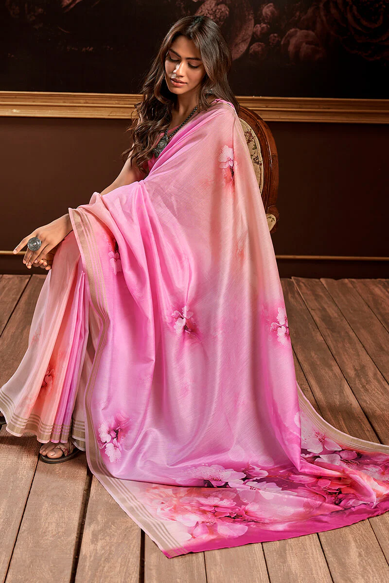 Tremendous Pink Digital Printed Soft Silk Saree With Scrupulous Blouse Piece - Image 3