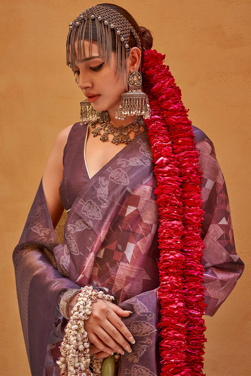 Tremendous Wine Digital Printed Cotton Silk Saree With Amazing Blouse Piece - Image 2
