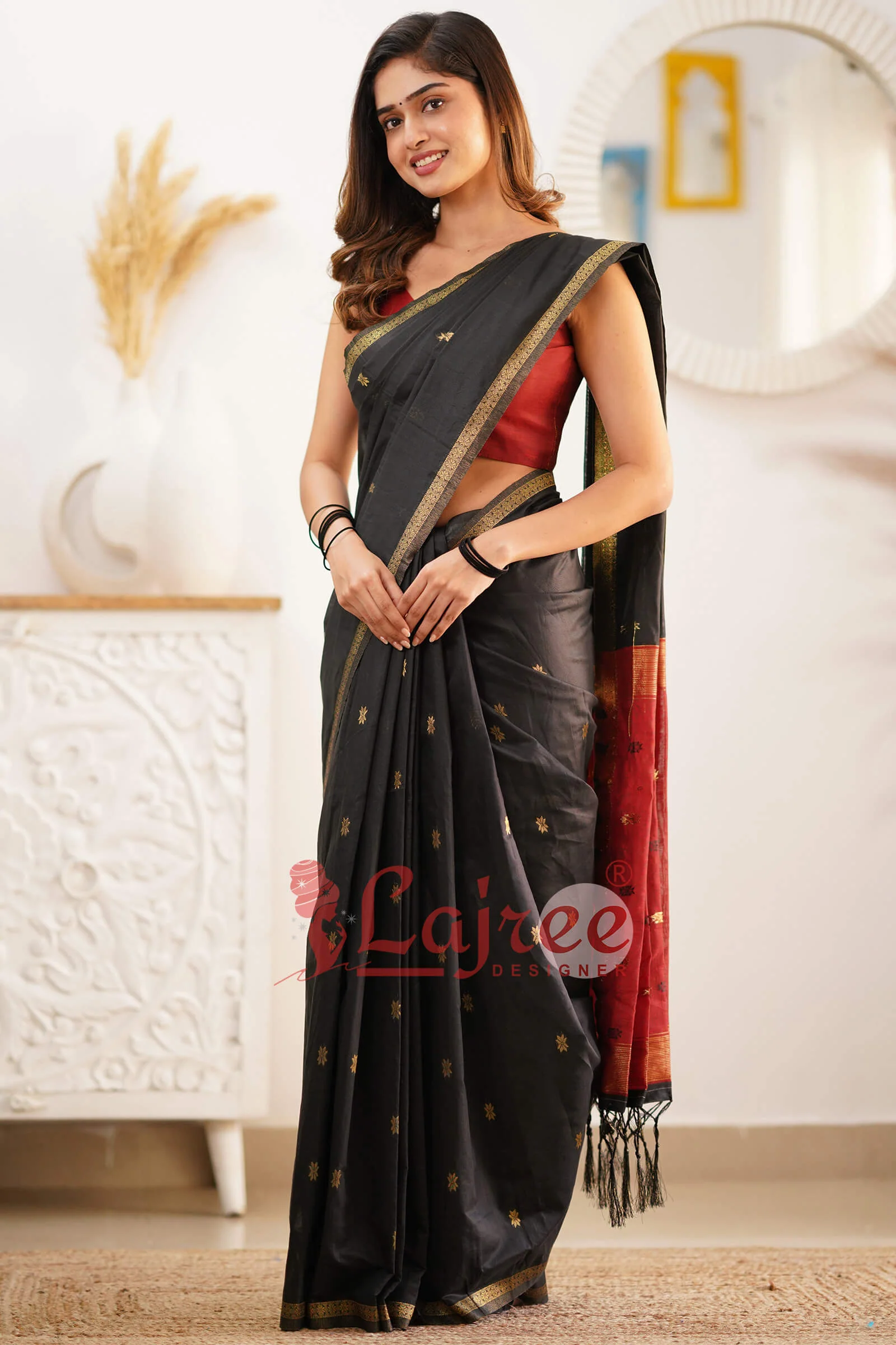 Trendy Black Cotton Silk Saree With Marvellous Blouse Piece - Image 7