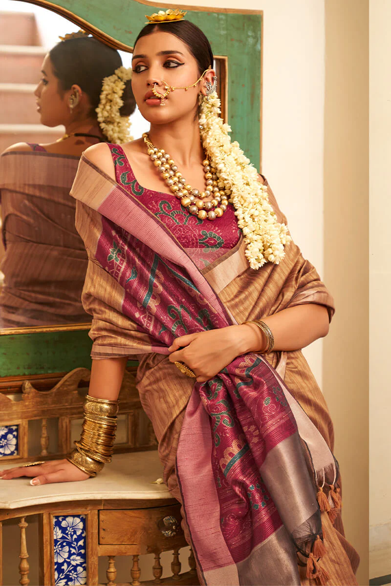 Trendy Brown Cotton Silk Saree With Delectable Blouse Piece - Image 2