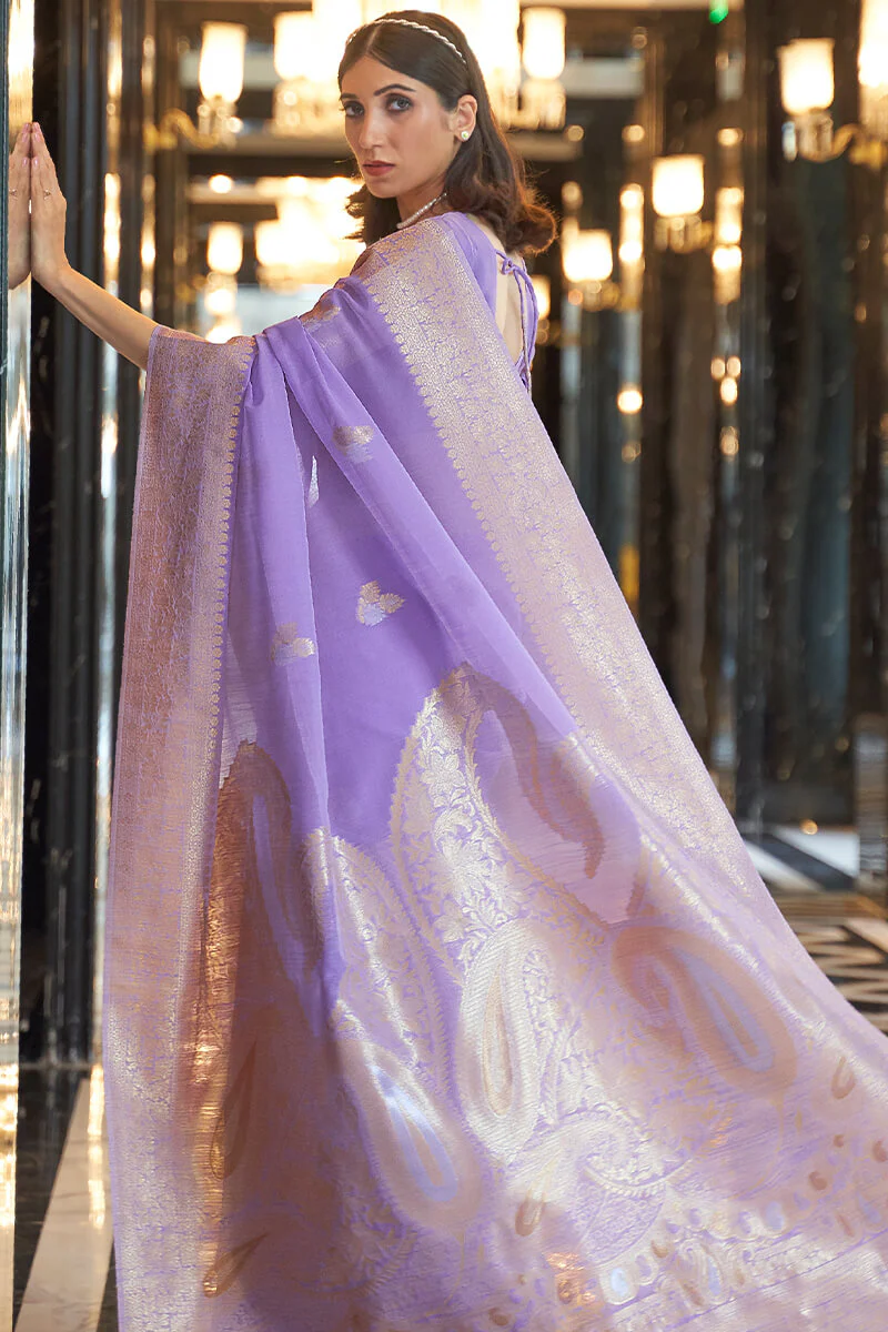 Trendy Lavender Cotton Silk Saree With Amazing Blouse Piece - Image 3