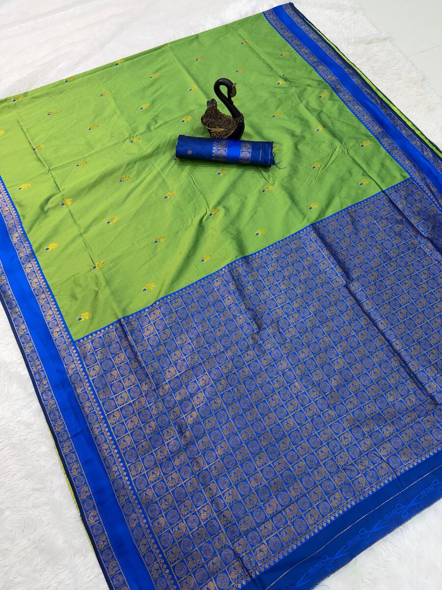 Trendy Parrot Soft Banarasi Silk Saree With Hypnotic Blouse Piece - Image 4
