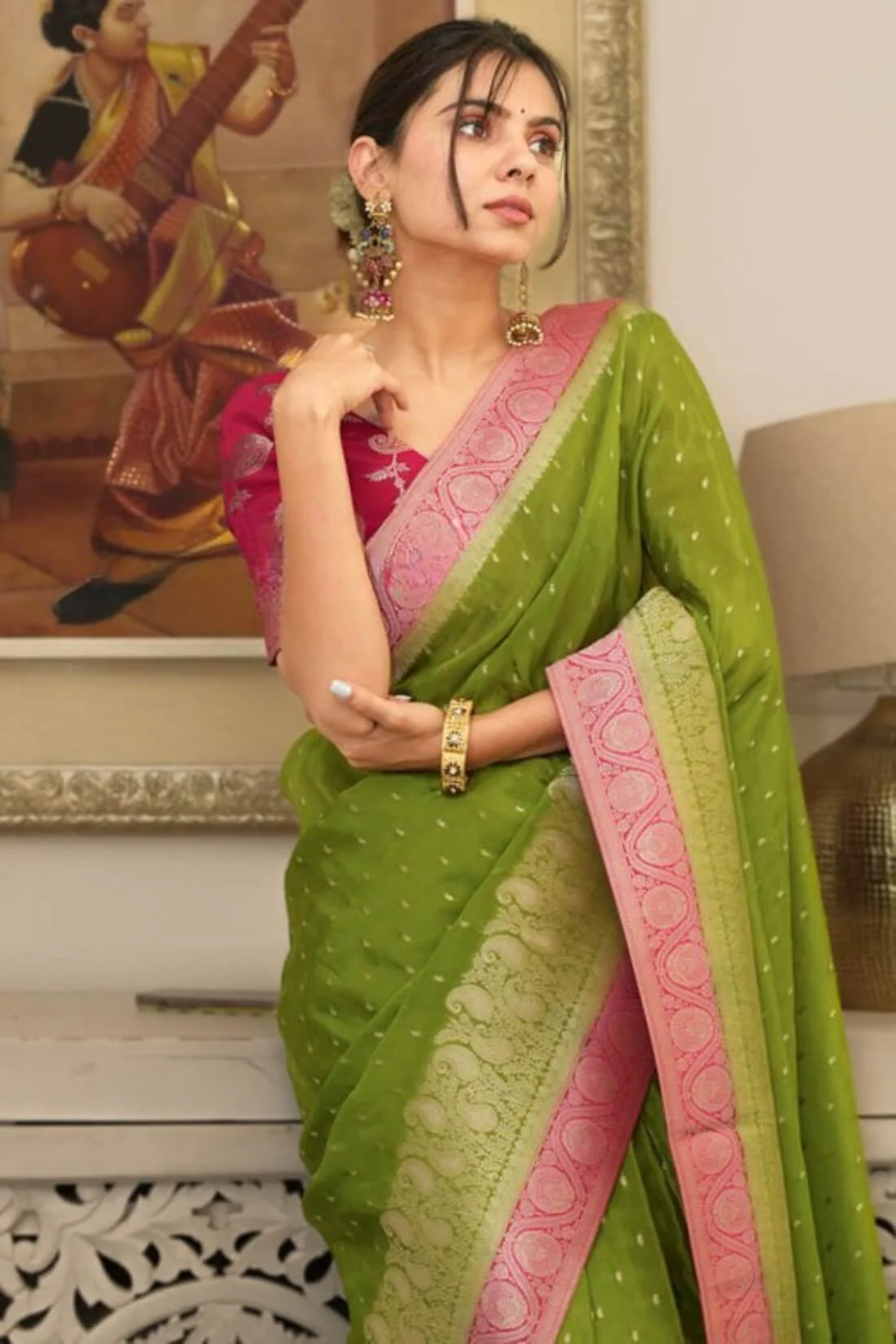 Twirling Green Soft Silk Saree With Vivacious Blouse Piece - Image 2
