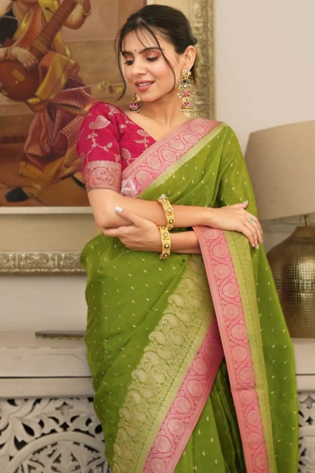 Twirling Green Soft Silk Saree With Vivacious Blouse Piece - Image 6