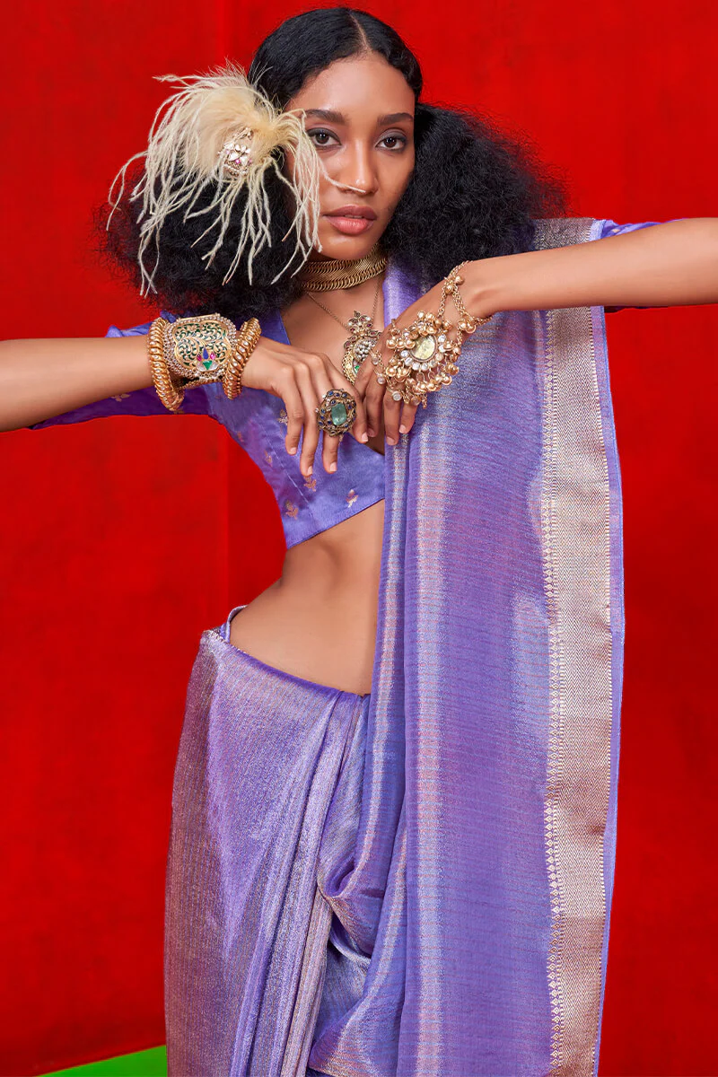 Twirling Lavender Soft Banarasi Silk Saree With Exquisite Blouse Piece - Image 2