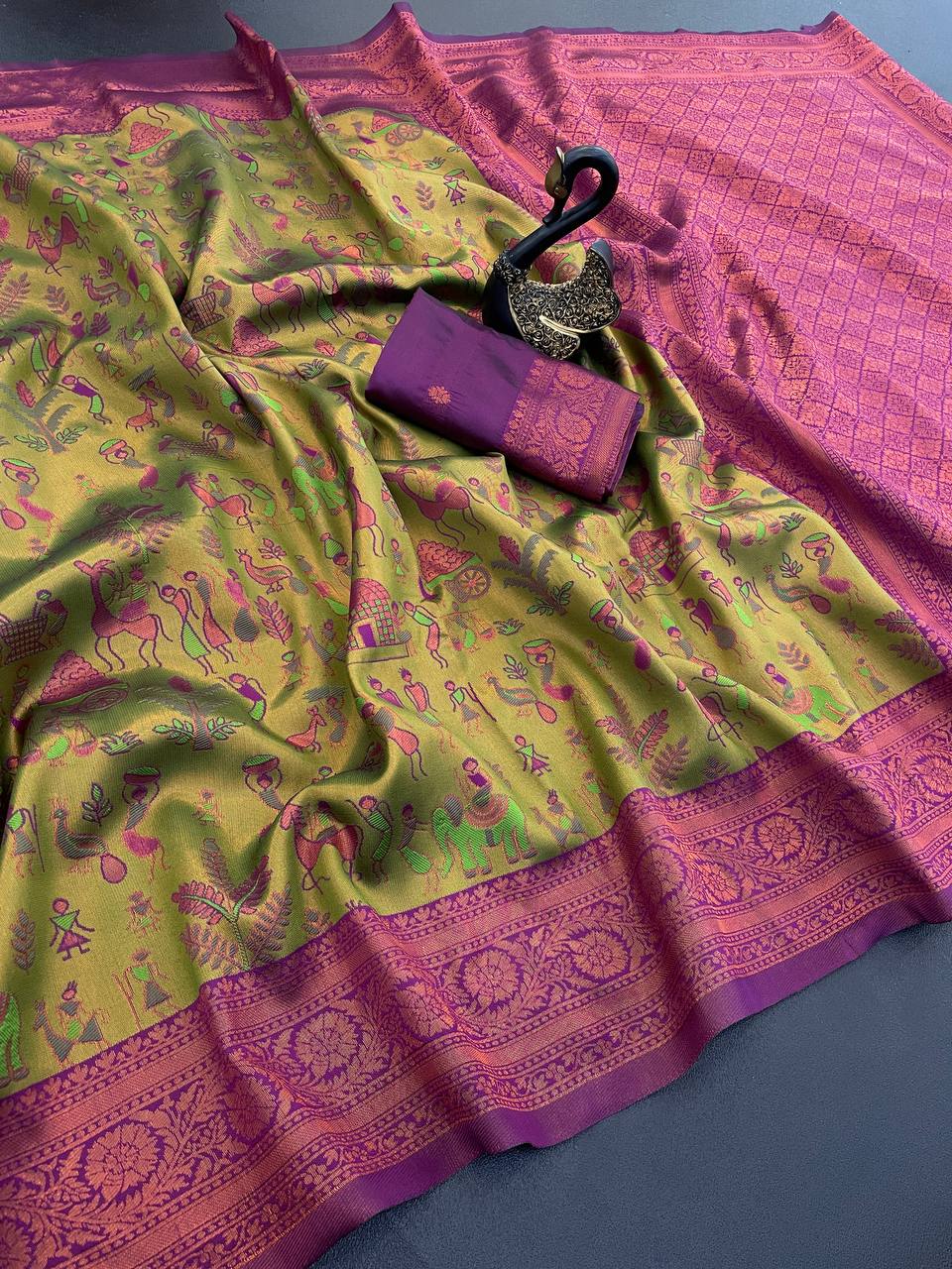 Twirling Mustard Soft Banarasi Tissue Silk Saree With Scintilla Blouse Piece - Image 2